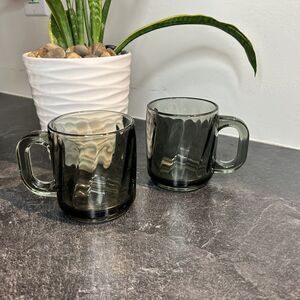 Vintage Set of 2 Libbey Smoke‎ Gray Swirl Glass Mug/Cup Coffee/Tea Mid Century
